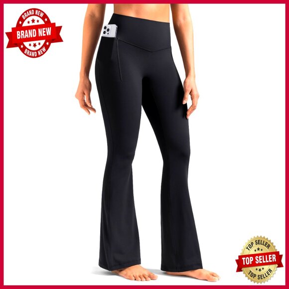 Pants - High Waist Flare Leggings with Pockets, No Front Seam, 27.5-31.5 Inseam